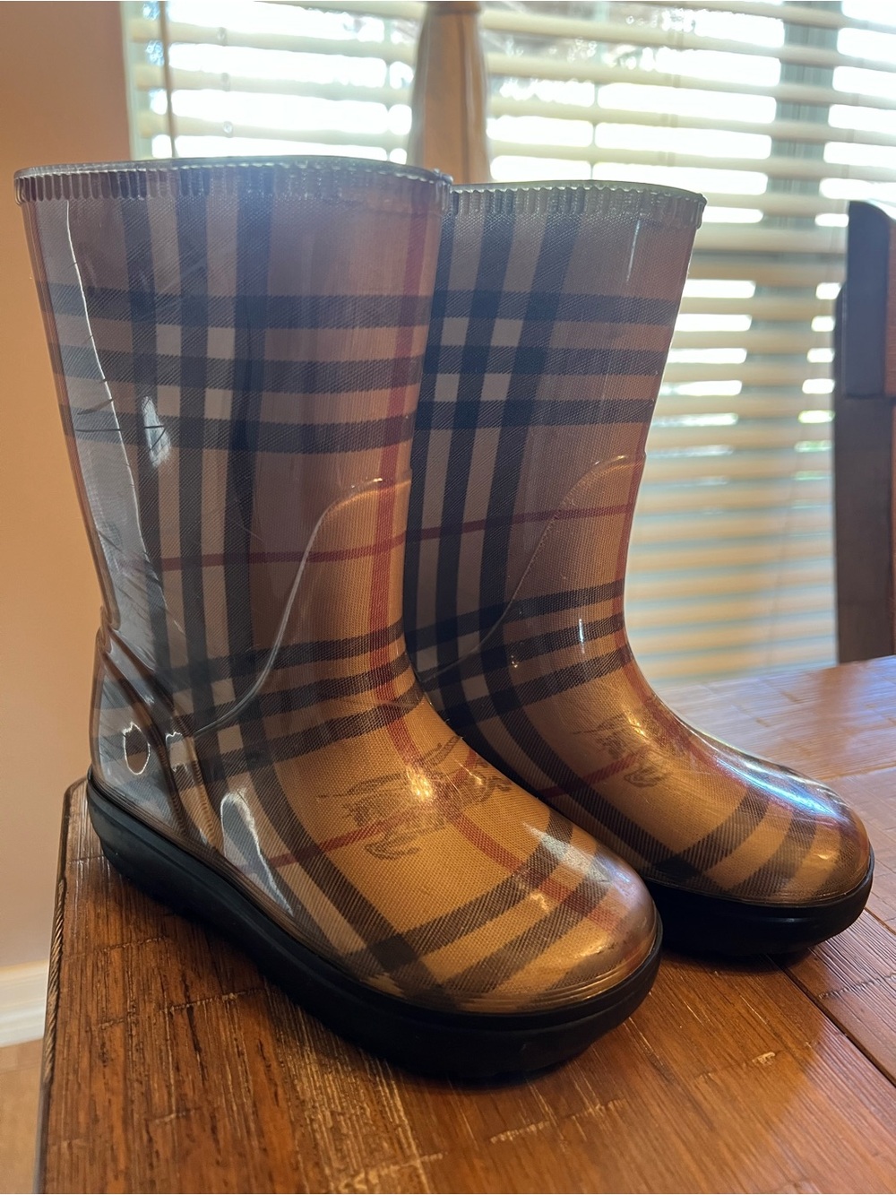 Burberry Beige Plaid Kids Rain Boots